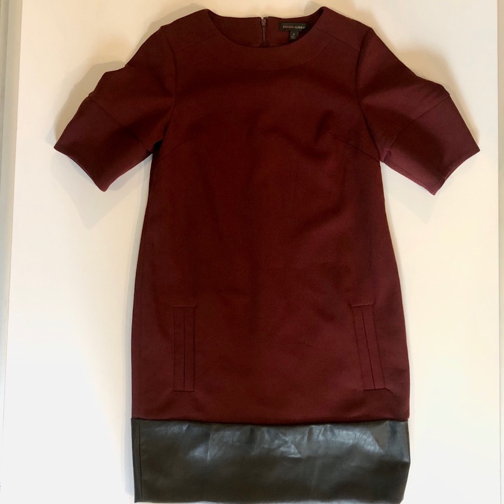 Banana Republic | maroon dress | faux leather trim